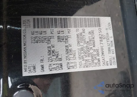 2015 Nissan Rogue Sl z USA, uszkodzony, nr VIN 5N1AT2MV4FC788250